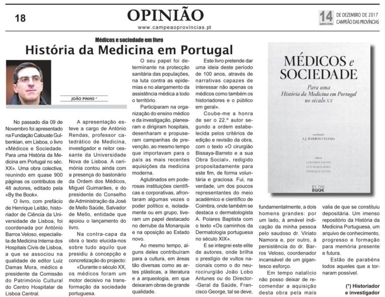Mais um artigo que nos chega de Coimbra, de um dos autores de “Médicos e Socieda…
