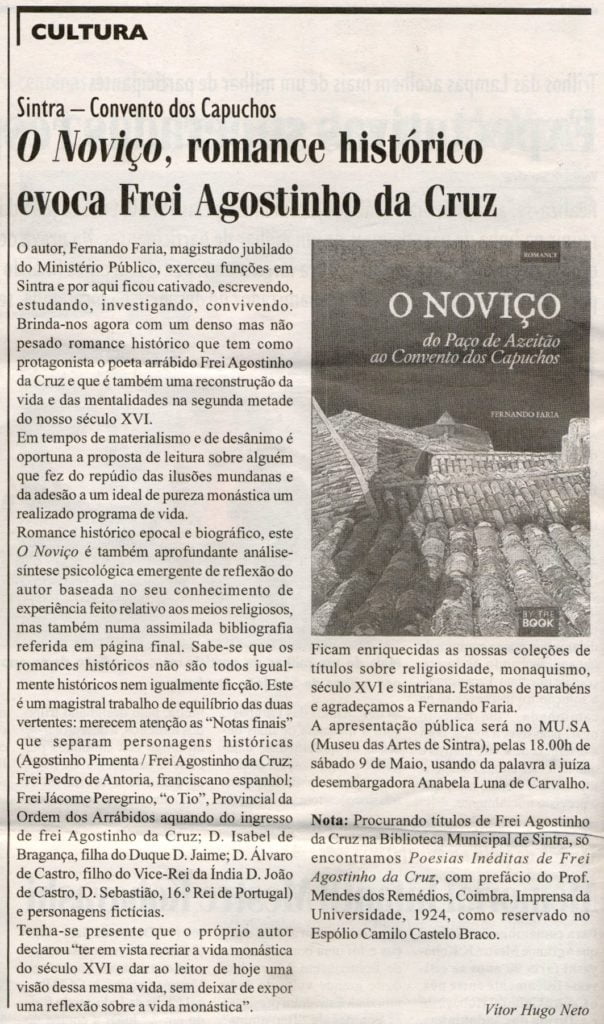 Um artigo no Jornal de Sintra sobre "O Noviço"!